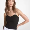 Ribbed Stretch Viscose Cropped Tank Top