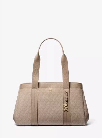 Romee Large Signature Logo and Leather Tote Bag
