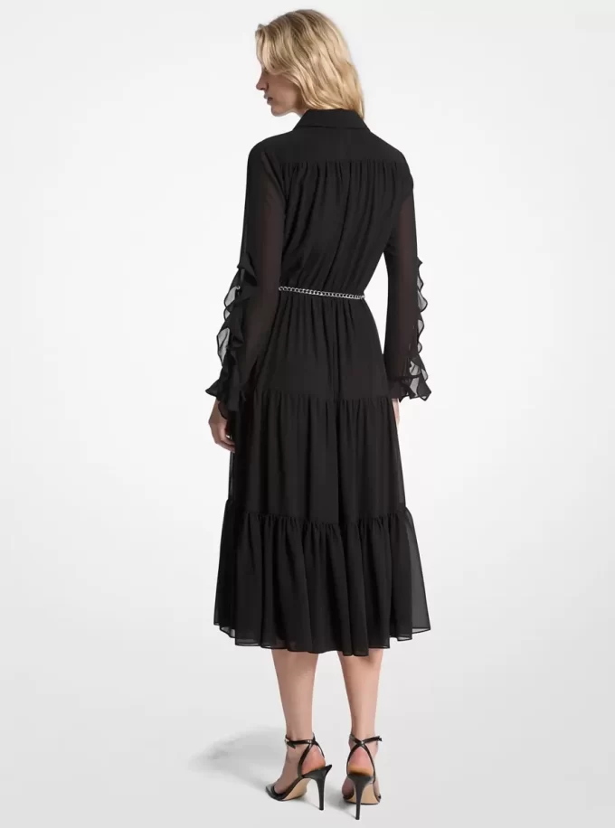 Ruffled Georgette Midi Dress