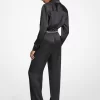Satin Long Sleeve Belted Jumpsuit