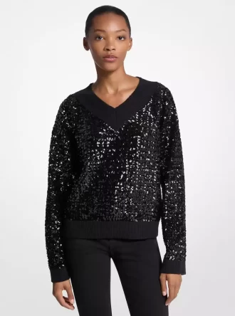 Sequined Cotton Blend Sweater
