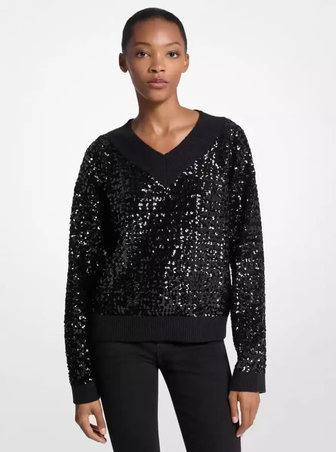 Sequined Cotton Blend Sweater Sequined Cotton Blend Sweater