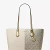 Sheila Large Metallic Two-Tone Signature Logo Tote Bag Sheila Large Metallic Two-Tone Signature Logo Tote Bag