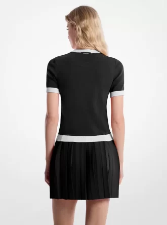 Stretch Knit Short-Sleeve Sweater