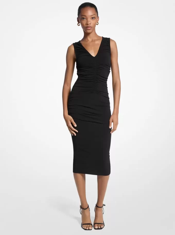 Stretch Matte Jersey Ruched Midi Dress
