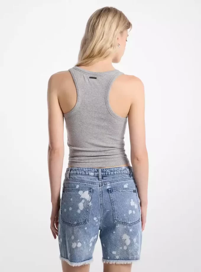 Tie-Front Ribbed Stretch Knit Tank Top