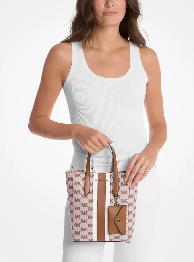 Vincent Small Logo Jacquard Convertible Tote Bag with Card Case